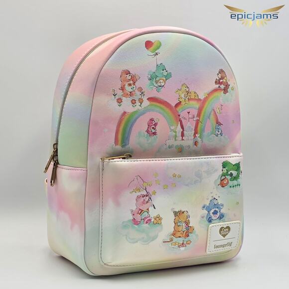 Loungefly Care Bears Rainbow Tie-Dye Pink Mini Backpack New